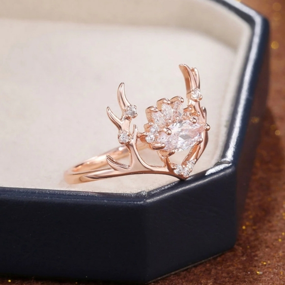 🎀Rose Gold Natural Crystals Elk Antlers Ring - Picture 6 of 8
